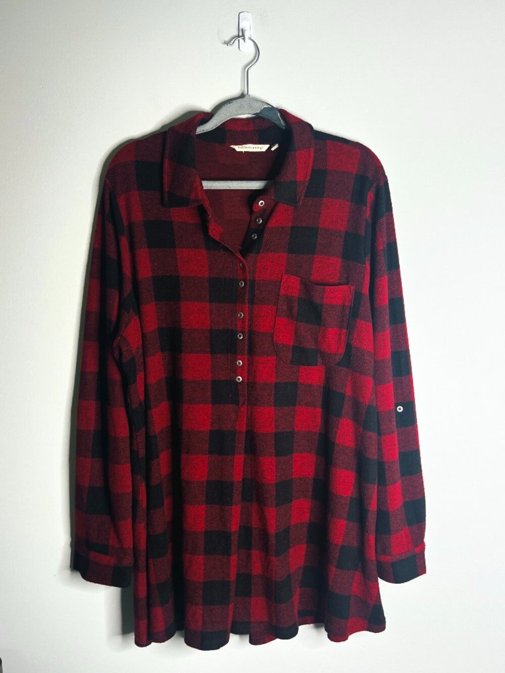Soft Surroundings Mad About Plaid Buffalo Check Oversized Tunic Top Christmas 1X